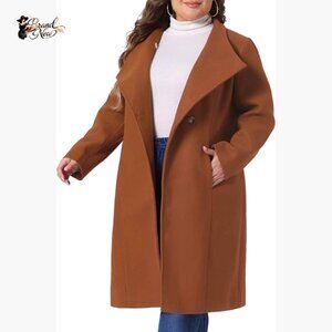 Plus Size Long Trench Coat with Stand Collar, Water Resistant Polyester